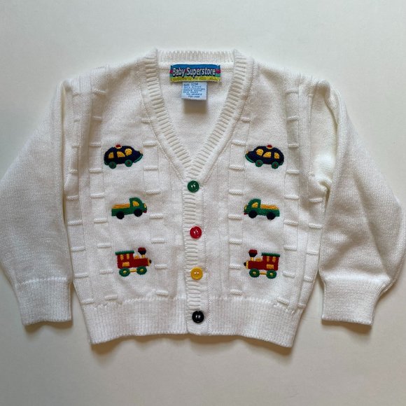 White Multi-Color Button Down Cardigan Sweater by Baby Superstore 12 Months NWOT - Picture 1 of 10